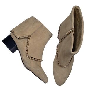 Karl Lagerfeld | Cassie Beige Genuine Suede Leather Fold Over Ankle Booties 8